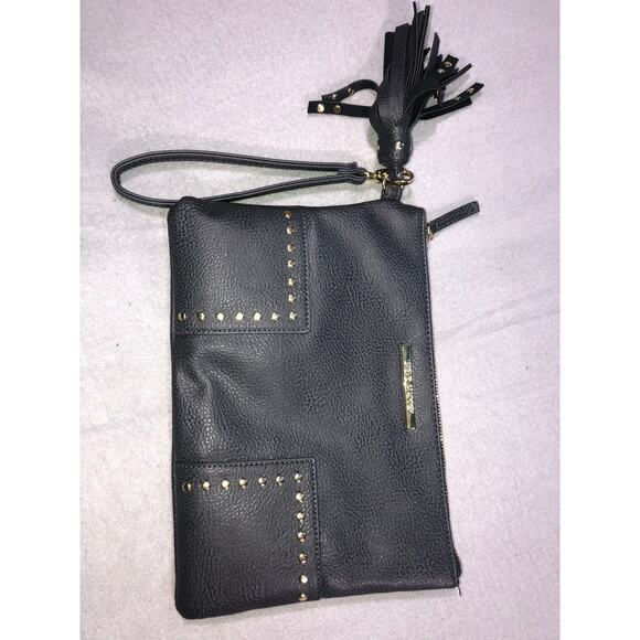 Steve Madden blue Studded Wristlet Clutch Tassel Bag Faux Leather Gold Zip - Picture 1 of 7